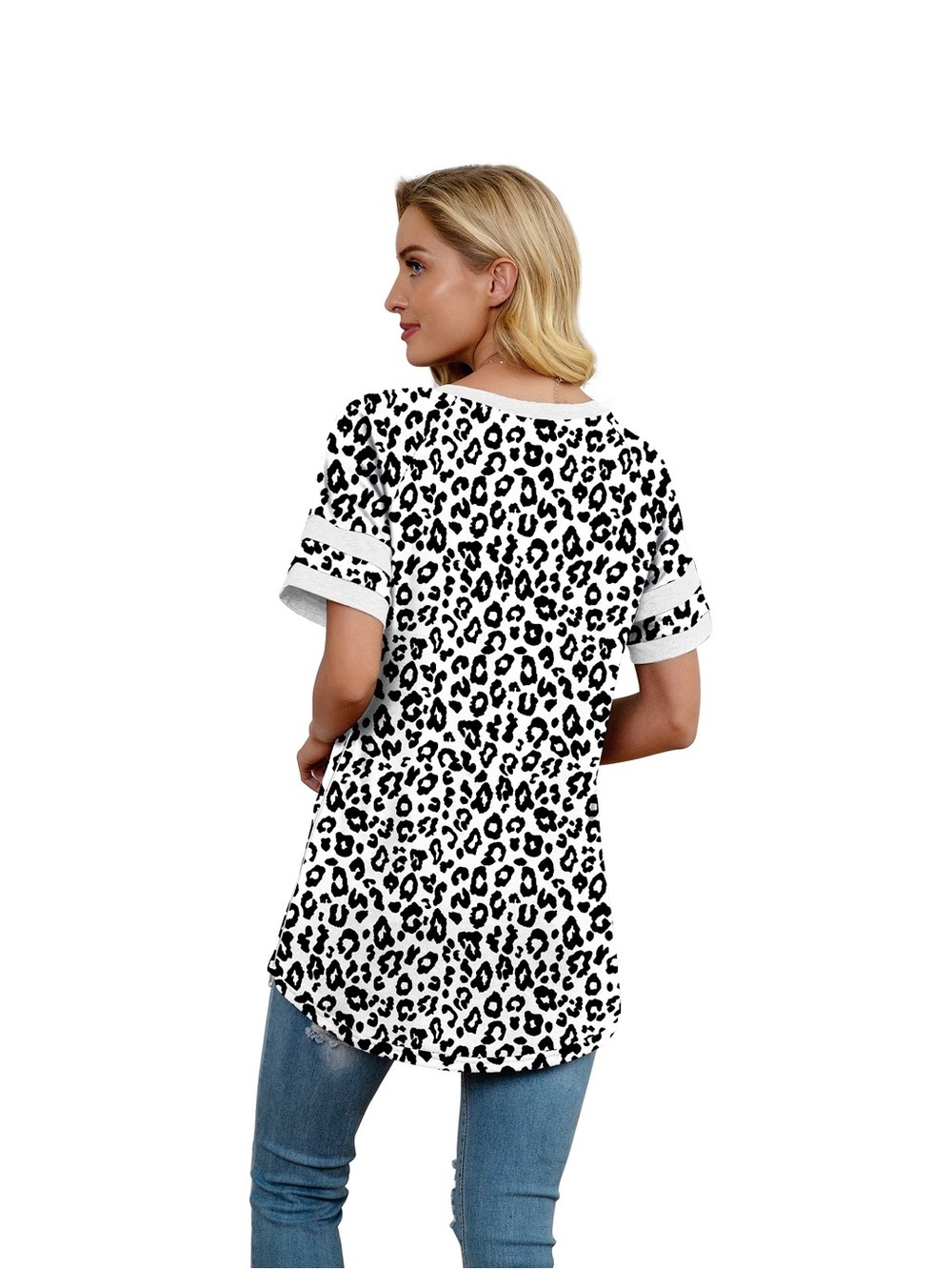 Leopard Print V-Neck Women's Top XL